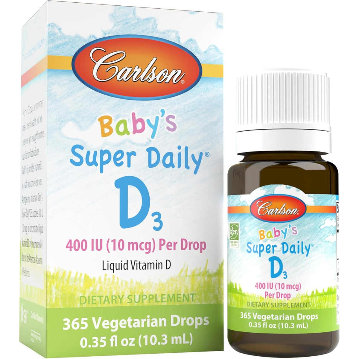 Carlson Baby's Super Daily D3, Baby Vitamin D Drops, Vegetarian, 365 Drops