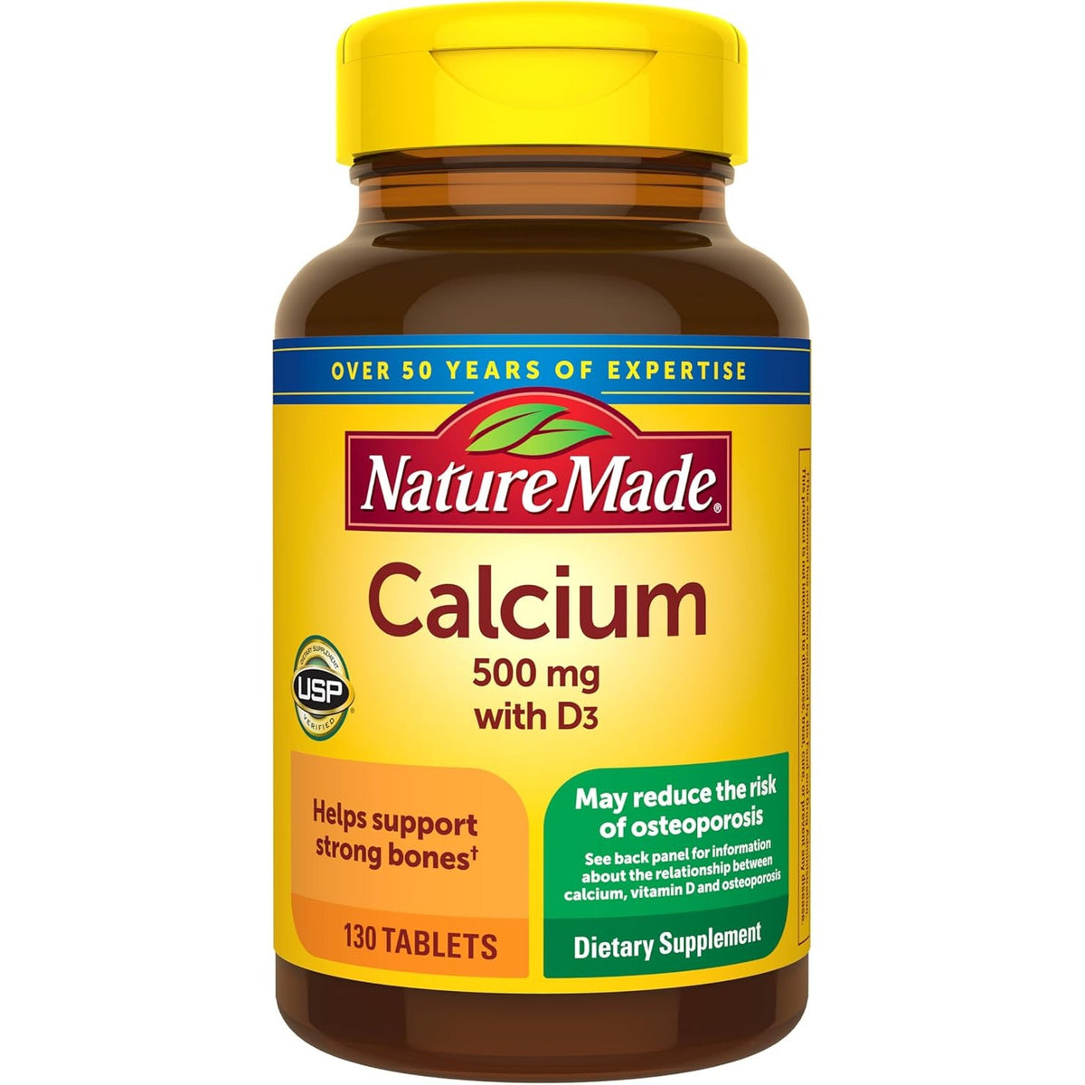 Nature Made Calcium 500 mg with Vitamin D3 for Bone Support, 130 Tablets