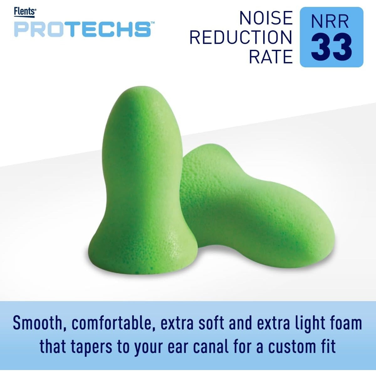 Flents Protechs Quiet Contour Foam Ear Plugs, NRR 33, 10 Pair, Green