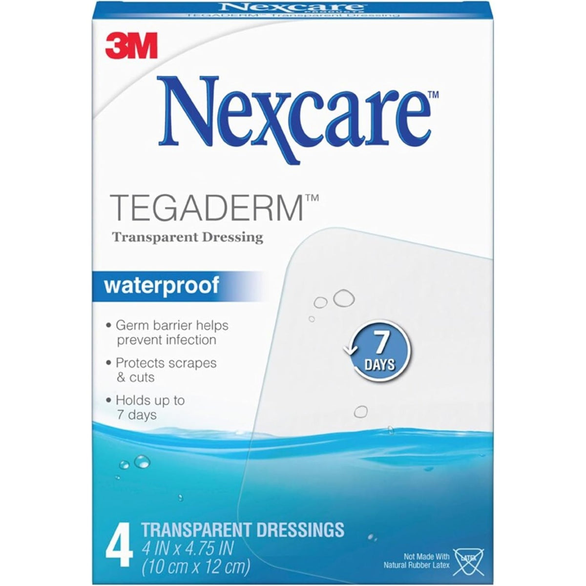 Nexcare Tegaderm Waterproof Transparent Dressing, Dirtproof, Germproof, Provides Protection To Minor Burns, Scrapes, Cuts, Blisters And Abrasions, 4 x