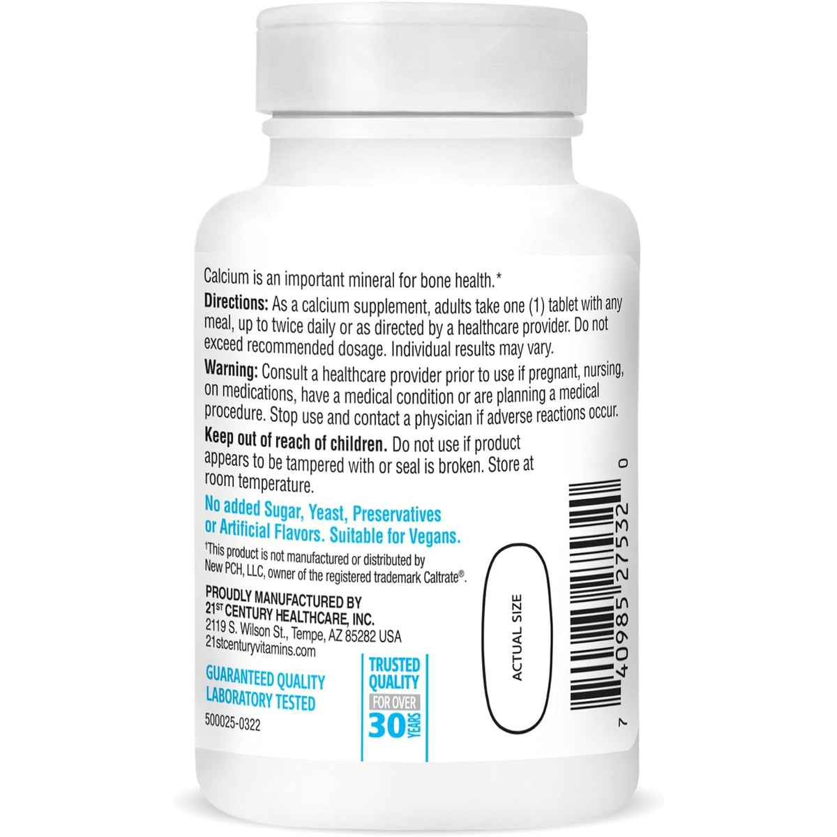 21st Century Calcium 600mg Tablets, Bone Strength Support, 75 Count