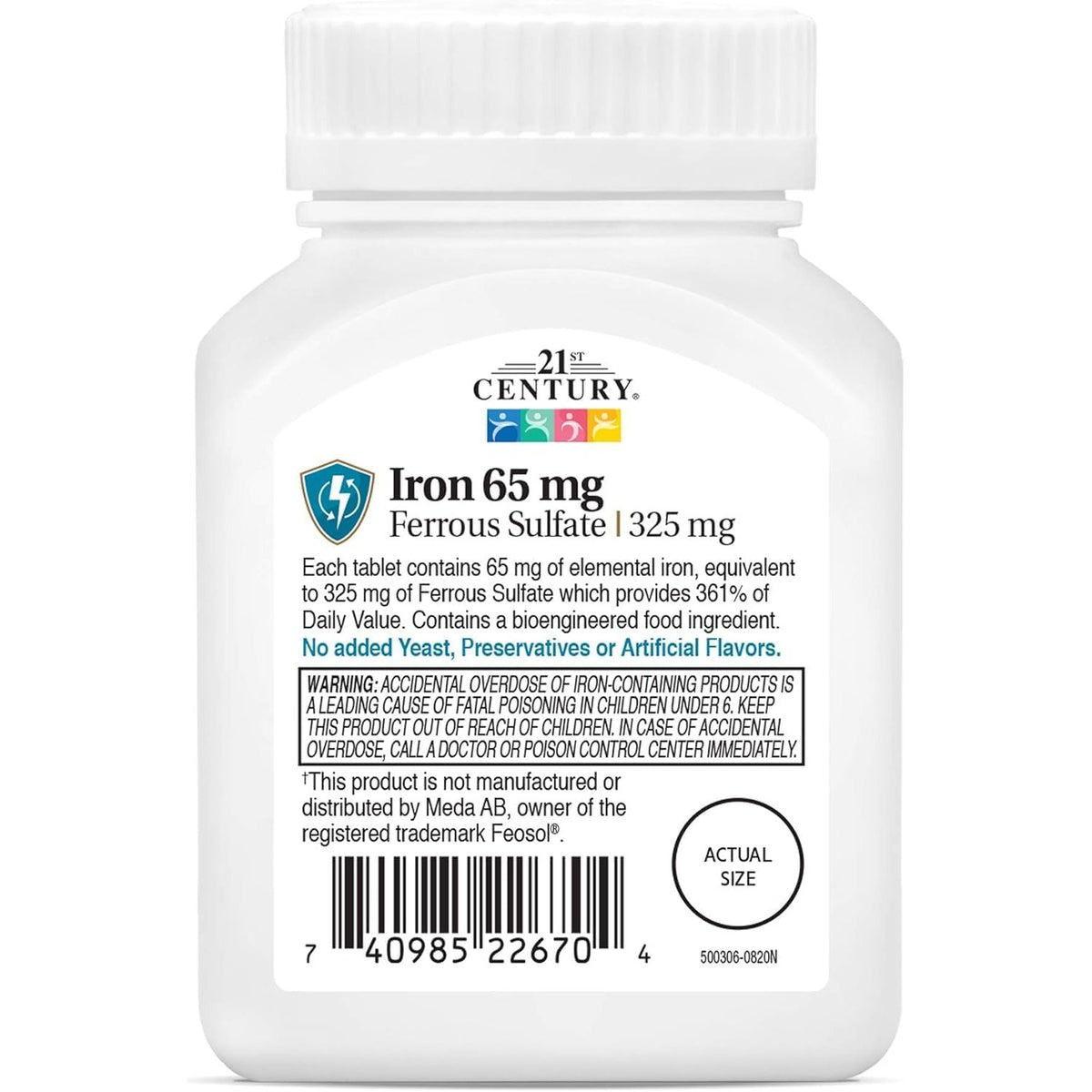 21st Century Maximum Strength Iron 65mg Tablets, Energy Support, 120 Count