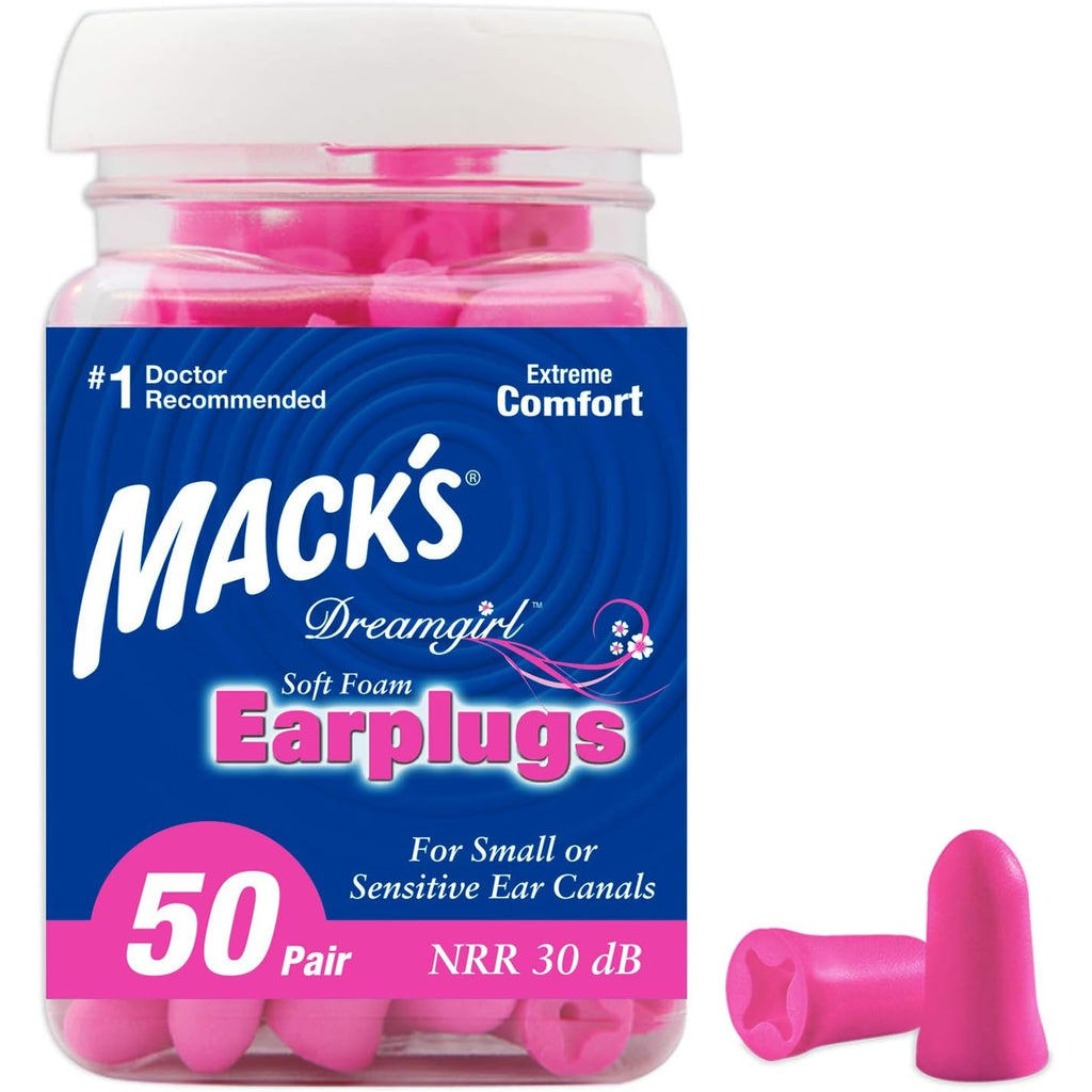Mack's Dreamgirl Soft Foam Earplugs, 50 Pair, Pink - 30dB NRR, 33dB SNR - Small Ear Plugs for Sleeping, Snoring, Studying, Loud Events, Traveling