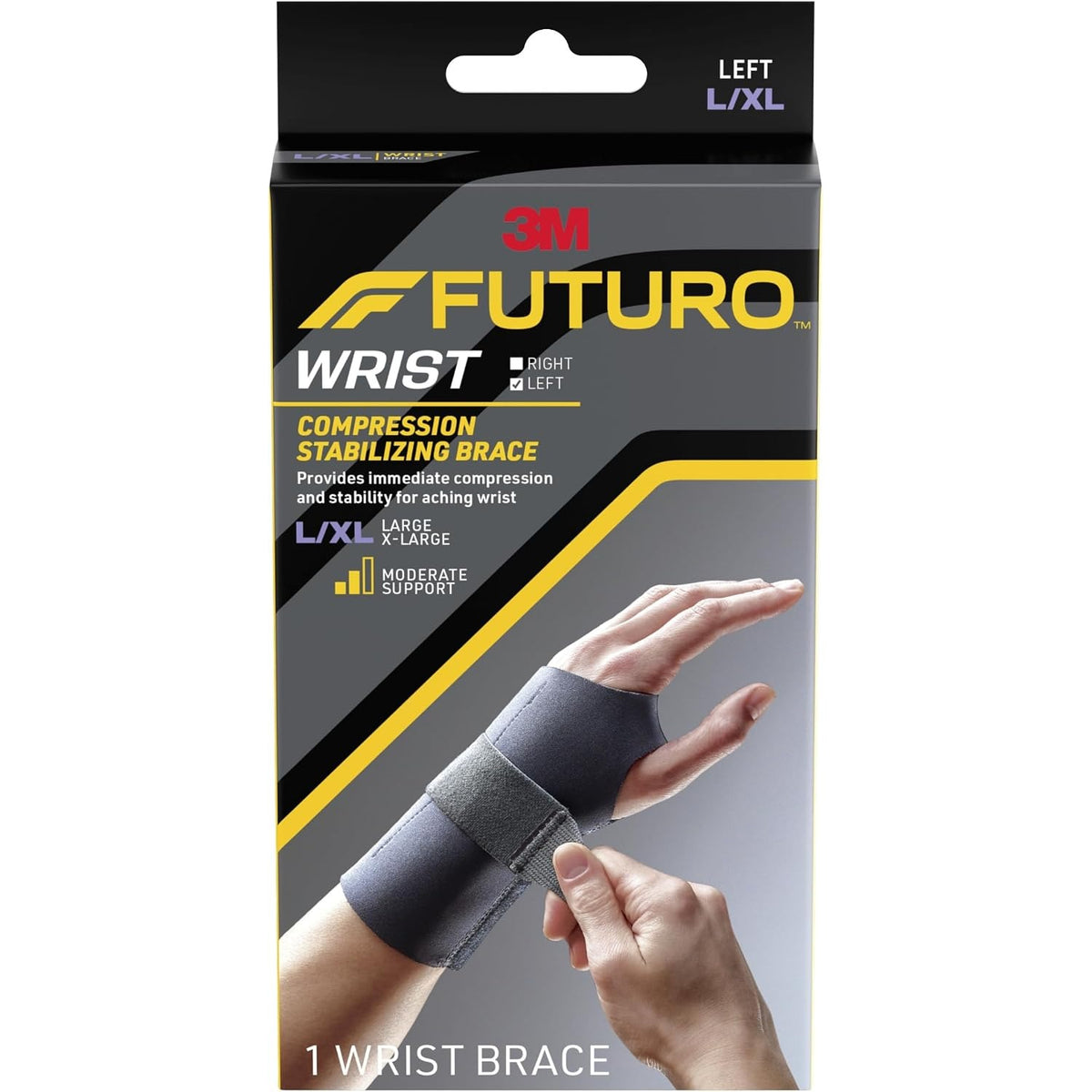 FUTURO-MMM-352 Compression Stabilizing Wrist Brace, Helps Support Sprains, Strains, and Symptoms of Carpal Tunnel Syndrome, Large/X-Large - Black