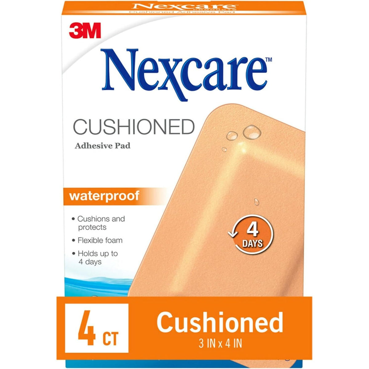 Nexcare Absolute Waterproof Adhesive Gauze Pad, One Size, 4 Count