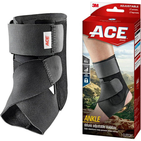 ACE Deluxe Ankle Stabilizer, Adjustable, Black, 1/Pack