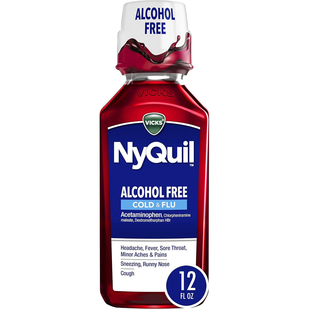 Vicks NyQuil, Alcohol Free, Cough, Cold & Flu Relief, Sore Throat, Fever & Congestion Relief, Berry, 12 Fl Oz