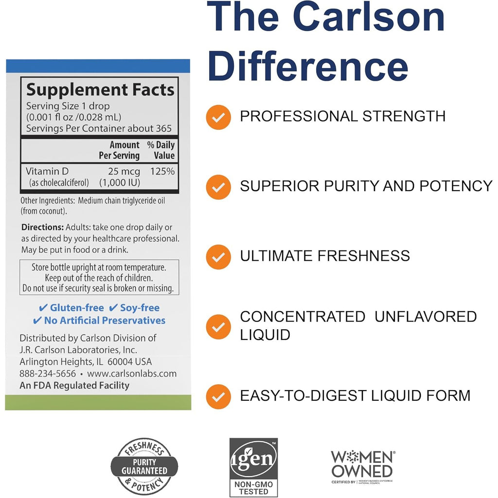 Carlson Super Daily D3 1000 IU (25 mcg) per Drop, 365 Drops (10.3 mL)