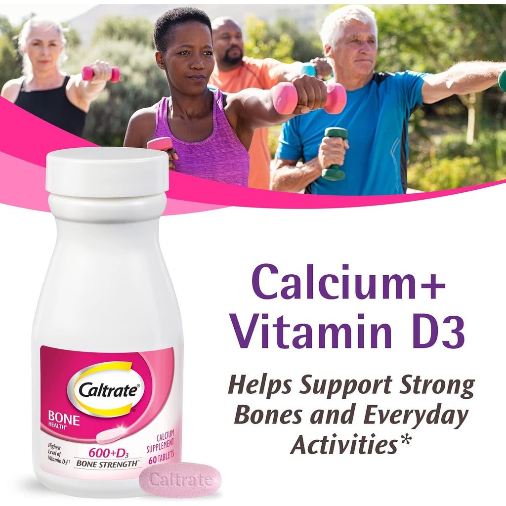 Caltrate 600 Plus D3 Vitamin D and Calcium Supplement Tablets, 60 Count