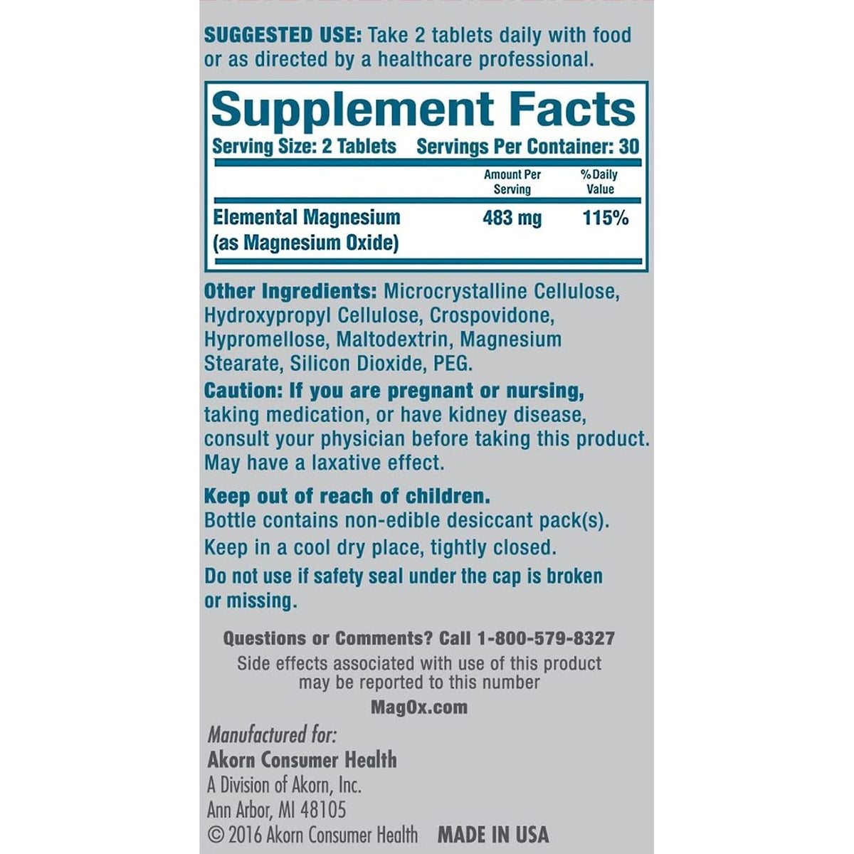 Mag-Ox 400 High Potency Magnesium Supplement, 60 Tablets