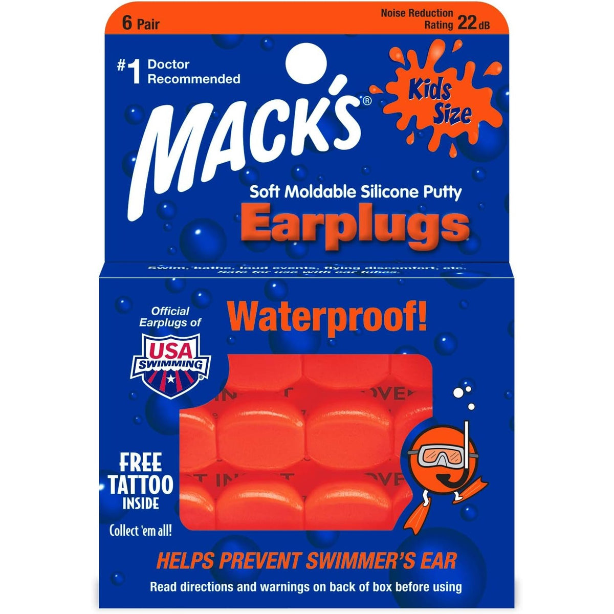 Mack's Soft Moldable Silicone Putty Ear Plugs - Kids Size, 6 Pair - Comfortable Small Earplugs for Swimming, Bathing, Travel, Loud Events and Flying |