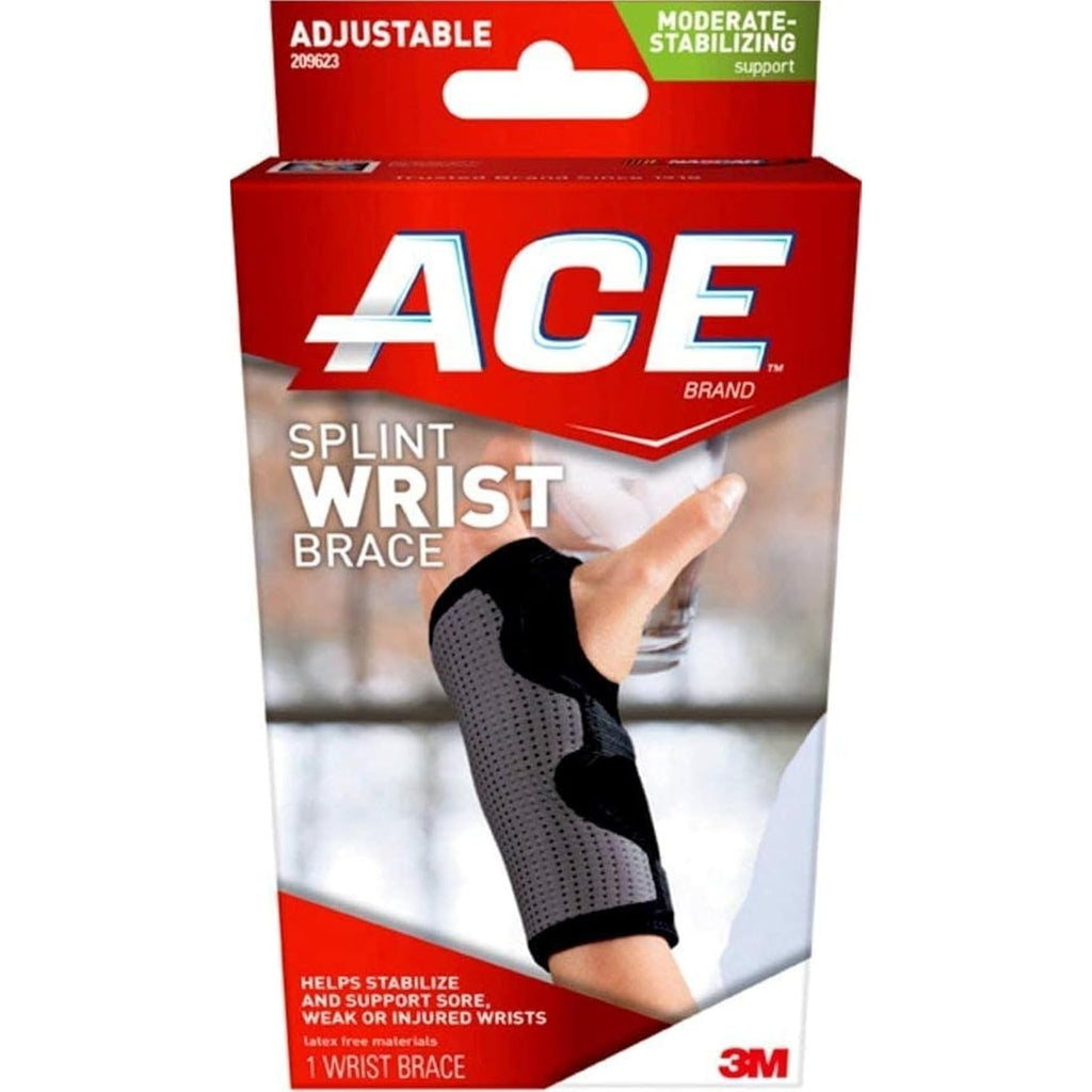 ACE Brand Reversible Splint Wrist Brace, Provides Moderate Stabilizing Support to Sore, Weak and Injured Wrists, Adjustable, Gray, 1/Pack