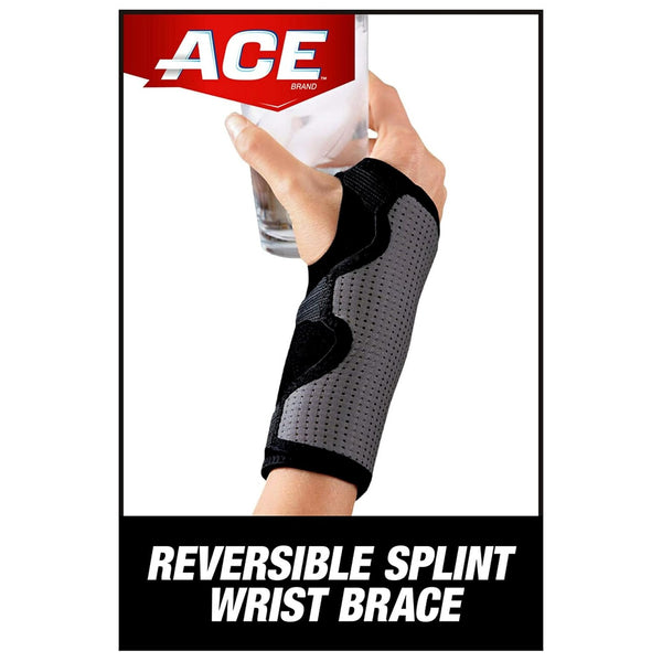 ACE Brand Reversible Splint Wrist Brace, Provides Moderate Stabilizing Support to Sore, Weak and Injured Wrists, Adjustable, Gray, 1/Pack