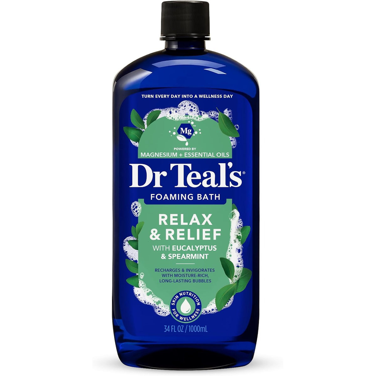 Dr Teal's Foaming Bath with Pure Epsom Salt, Relax & Relief with Eucalyptus & Spearmint, 34 fl oz