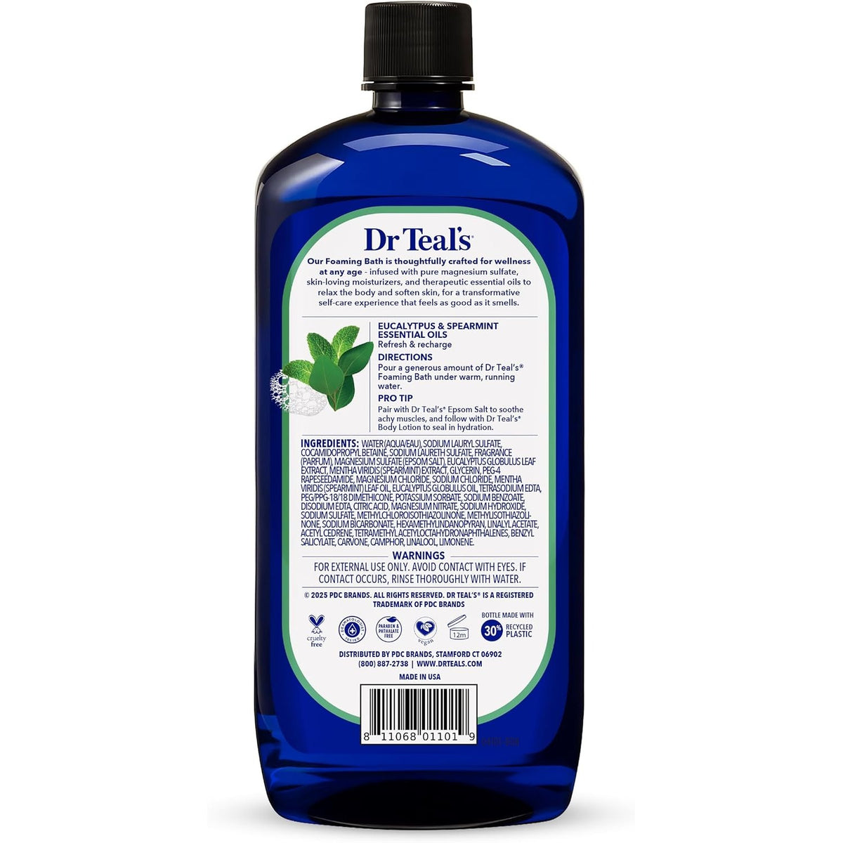 Dr Teal's Foaming Bath with Pure Epsom Salt, Relax & Relief with Eucalyptus & Spearmint, 34 fl oz