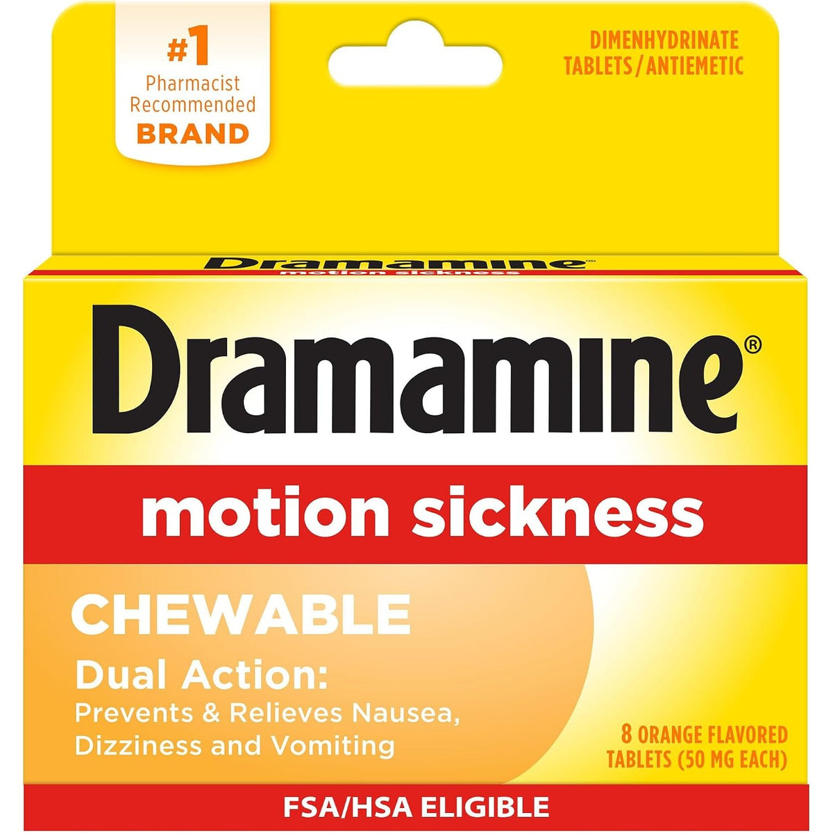 Dramamine Motion Sickness ChewableTablets, Orange Flavor, 8 Count
