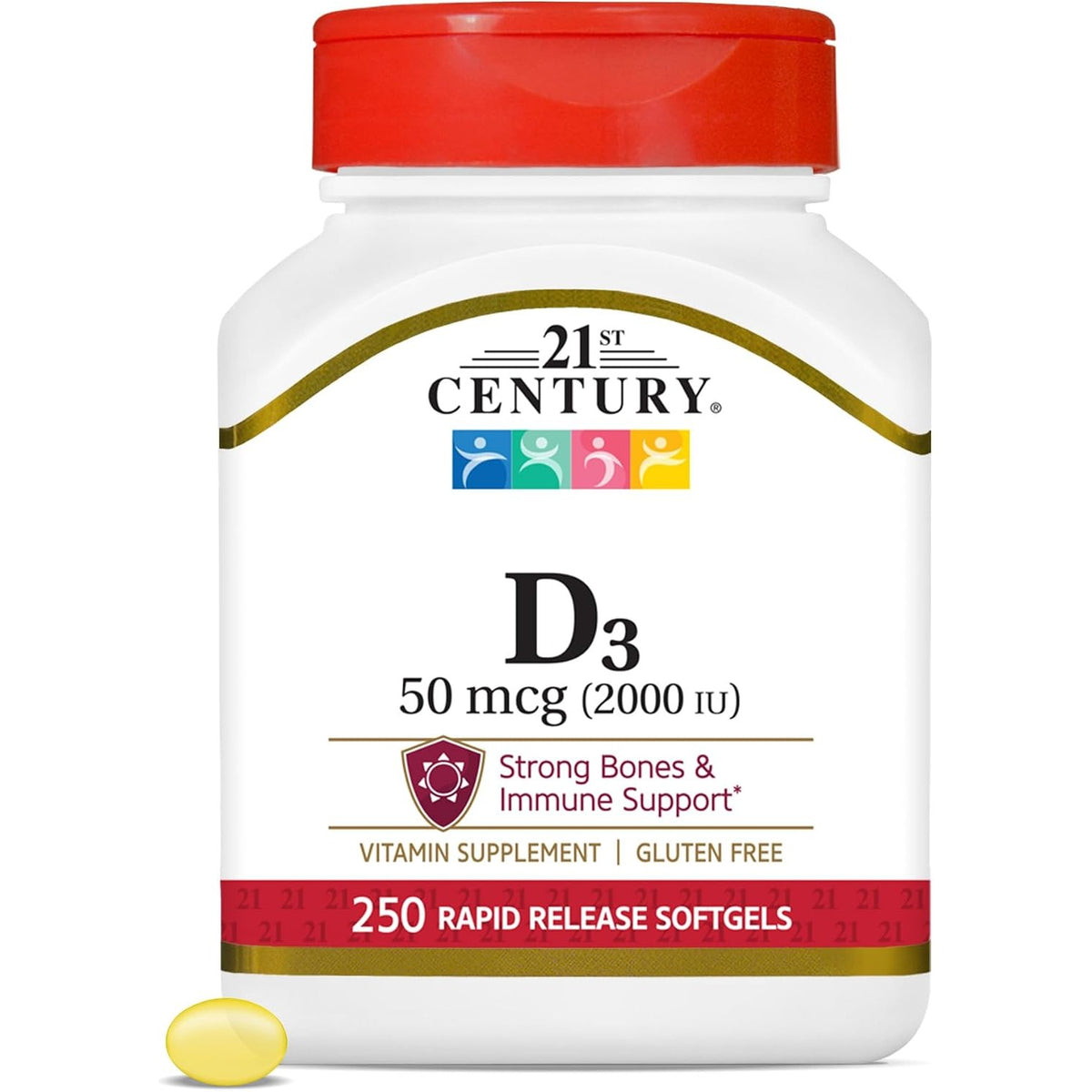 21st Century Vitamin D3 2000 IU Softgels, Bone & Immune, 250 Count