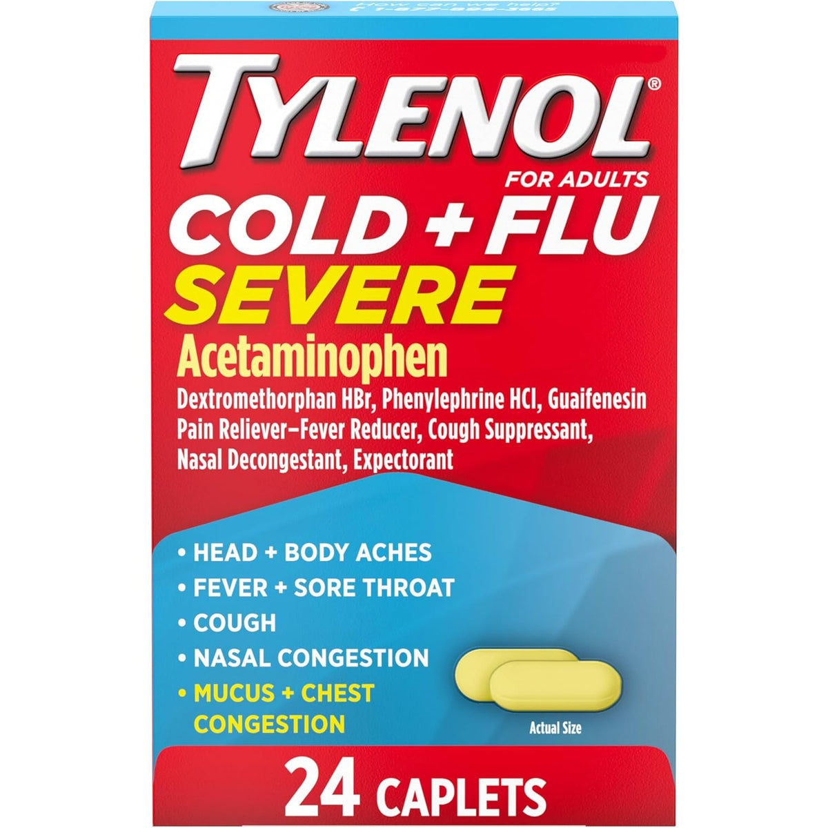 Tylenol Cold + Flu Severe Caplets, Acetaminophen, 24 ct