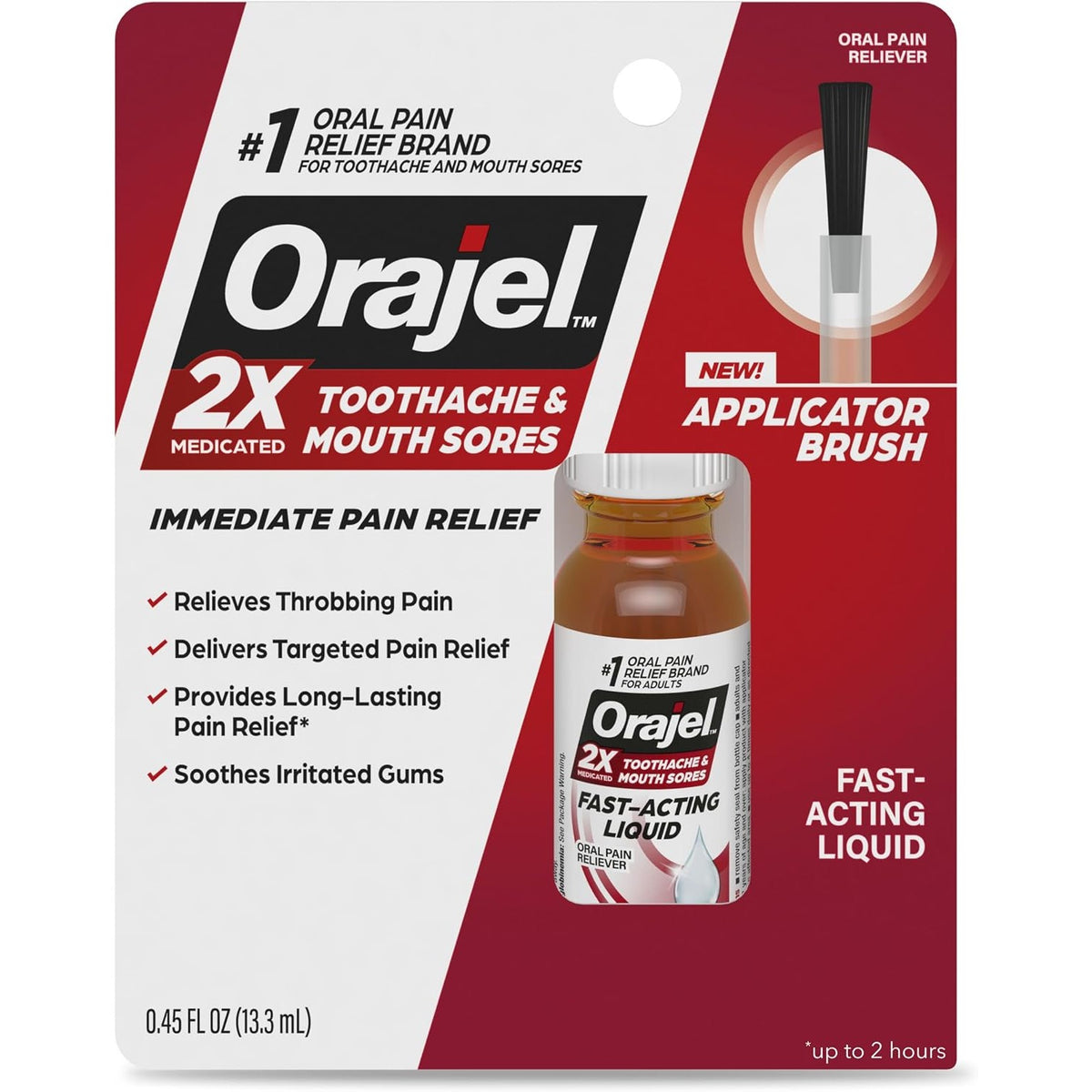 Orajel 2X Medicated Toothache & Mouth Sores Liquid, 0.45 Fl Oz