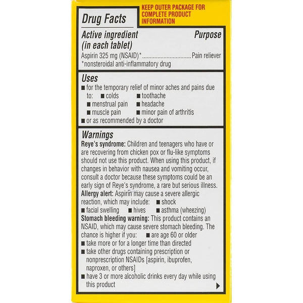 Ecotrin Regular Strength Aspirin 325mg (NSAID) Pain Reliever, 125 Count