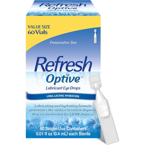 REFRESH OPTIVE Preservative-Free Artificial Tears Lubricant Eye Drops, 0.01 fl oz (0.4 mL), 60 Single-Use Containers
