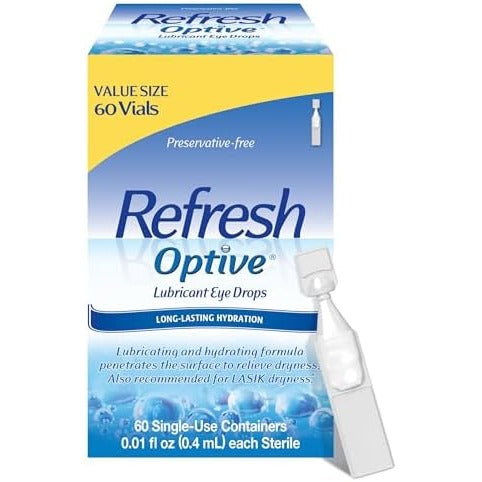 REFRESH OPTIVE Preservative-Free Artificial Tears Lubricant Eye Drops, 0.01 fl oz (0.4 mL), 60 Single-Use Containers