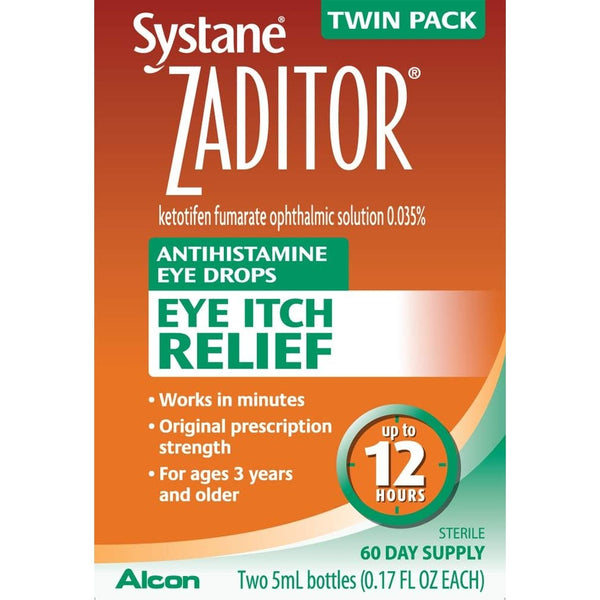 Alcon Zaditor Antihistamine Eye Drops, Twin Pack, 5-mL Each