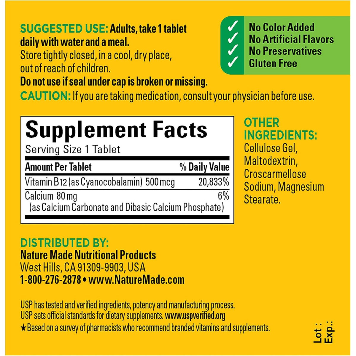 Nature Made Vitamin B12 500 mcg. Tablets 100 Ct