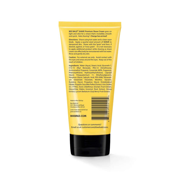 Bee Bald SHAVE Premium Shaving Cream for Men, Bald Head & Face, 6 fl oz