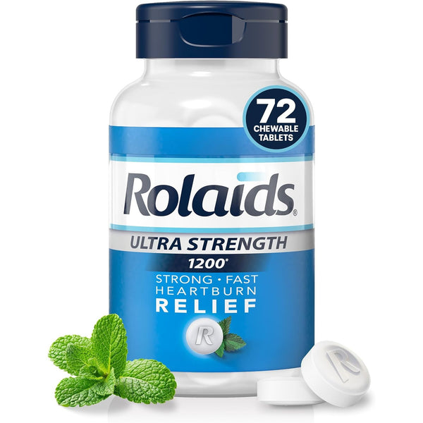 Rolaids Ultra Strength Antacid Chewable Tablets, Mint, 72-Count