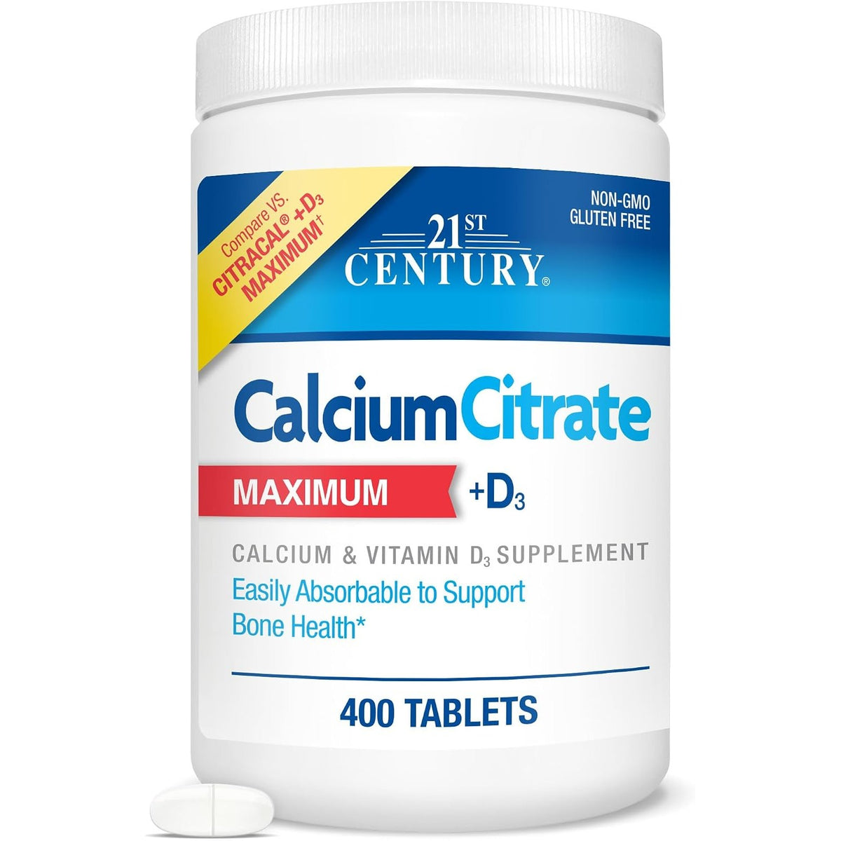 21st Century Calcium Citrate Plus D3 Maximum Tablets, 400 Count