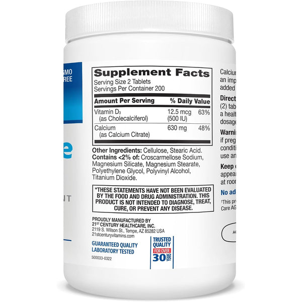 21st Century Calcium Citrate Plus D3 Maximum Tablets, 400 Count