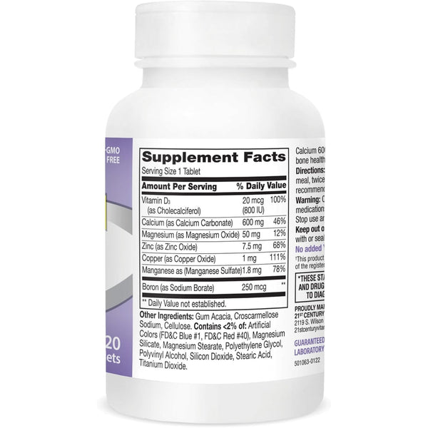 21st Century Calcium 600 Plus D Plus Minerals Caplets, Bone & Joint, 120