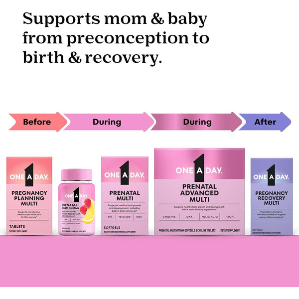 One A Day Prenatal Vitamins- Folic Acid, Iron, Omega- 3 (DHA), Pregnancy Vitamins for Women, Prenatal Multivitamin for Mom and Baby Support, Pregnancy