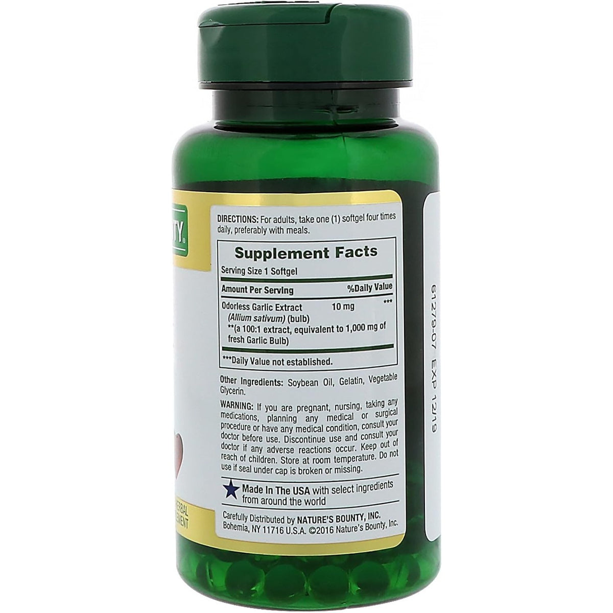 Nature's Bounty Garlic Extract, Herbal Supplement, Supports Circulatory Function, 1000mg, 100 Rapid Release Softgels, Pack of 3