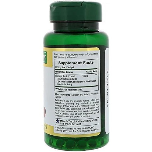 Nature's Bounty Garlic Extract, Herbal Supplement, Supports Circulatory Function, 1000mg, 100 Rapid Release Softgels, Pack of 3