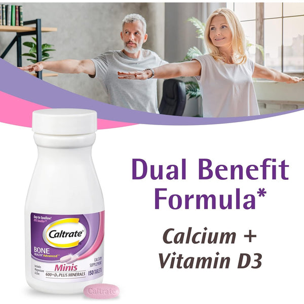 Caltrate Minis 600 Plus D3 Vitamin D and Calcium Supplement Tablets, 150 Ct