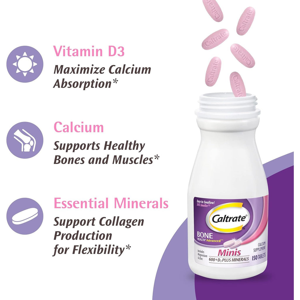 Caltrate Minis 600 Plus D3 Vitamin D and Calcium Supplement Tablets, 150 Ct