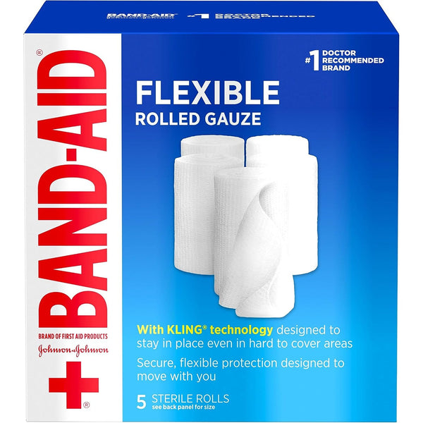 Band-Aid Brand of First Aid Products Flexible Rolled Gauze Dressing for Minor Wound Care, Soft Padding and Instant Absorption, 3 Inches by 2.1 Yards