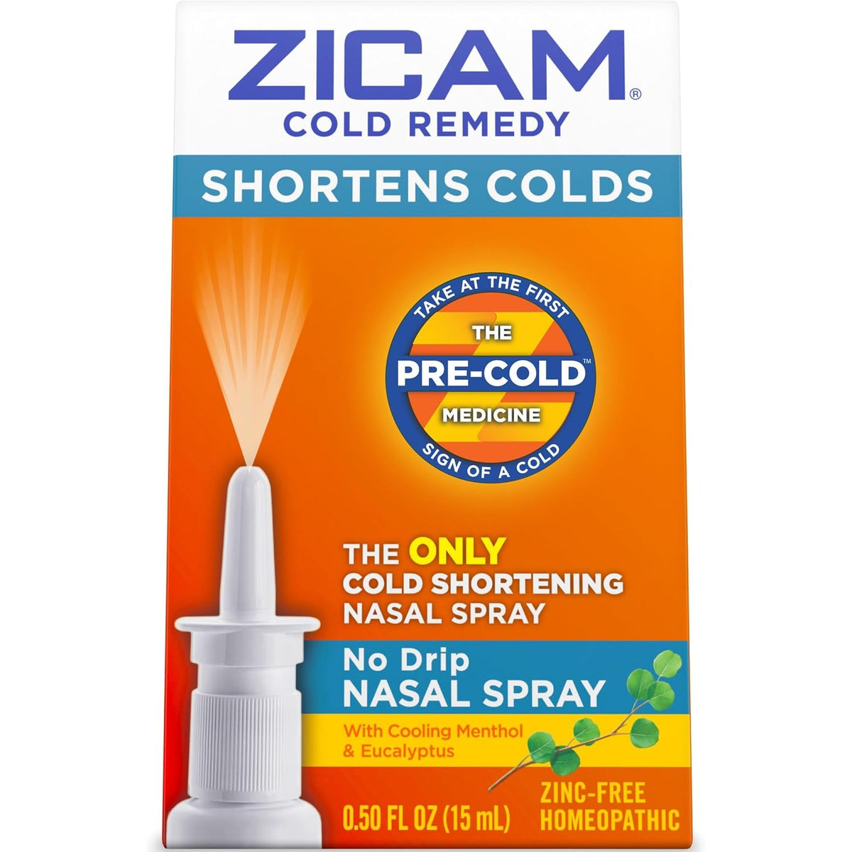 Zicam Cold Remedy No-Drip Nasal Spray, Menthol & Eucalyptus, 0.50 Fl Oz