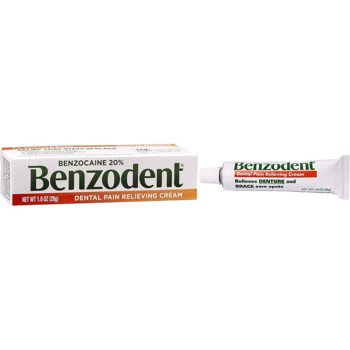 Benzodent Benzocaine Oral Numbing Cream, Gum Pain Relief for 12+, 1oz