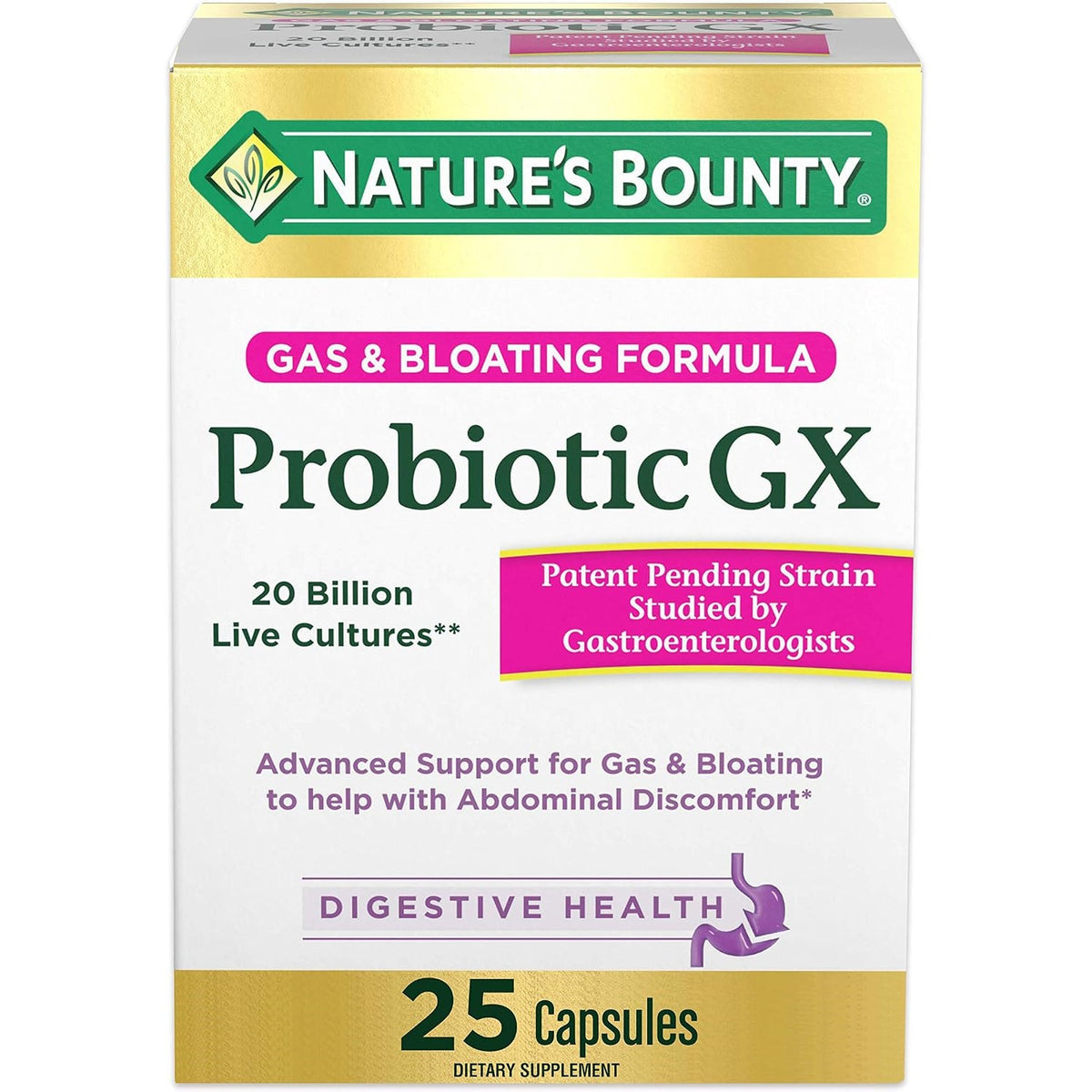 Nature's Bounty Probiotic GX, Helps with Occasional Gas and Bloating, Dietary Supplement, Digestive Health, 25 Capsules