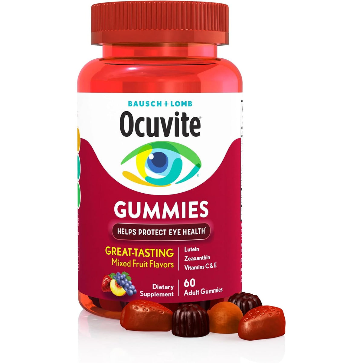 Ocuvite Eye Vitamin & Mineral Supplement, Gummy Multivitamin for Eyes, Zinc, Vitamin C & E, Lutein & Zeaxanthin Supplements for Vision Support