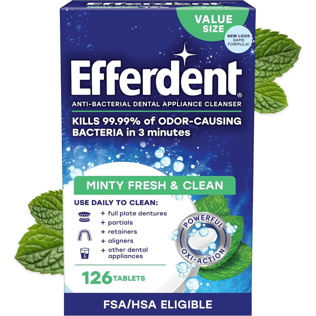 Efferdent Denture Cleaner Tablets, Minty Fresh & Clean, 126 Count