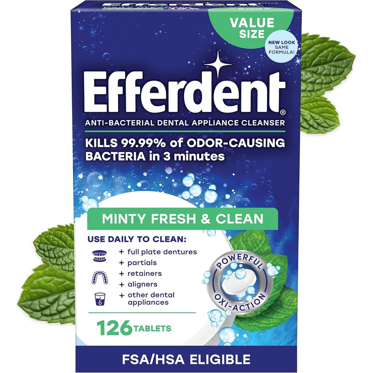 Efferdent Denture Cleaner Tablets, Minty Fresh & Clean, 126 Count