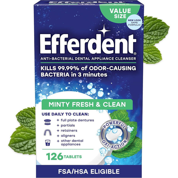 Efferdent Denture Cleaner Tablets, Minty Fresh & Clean, 126 Count