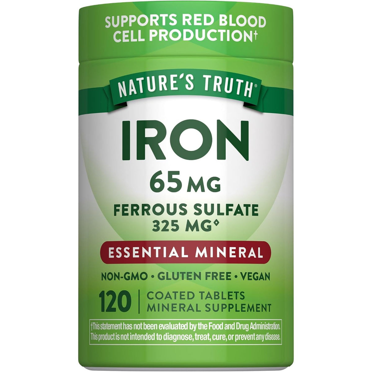 Nature's Truth Iron Supplement | 65mg | 120 Tablets | 325mg Ferrous Sulfate