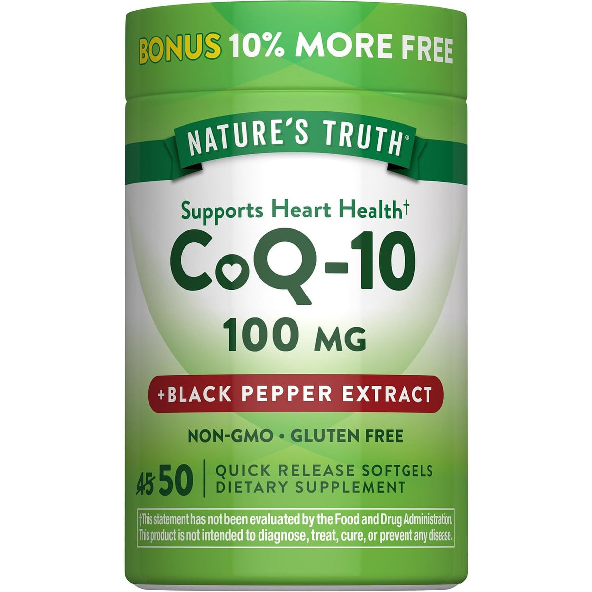 Nature's Truth CoQ10 100mg | 50 Softgels | Plus Black Pepper Extract