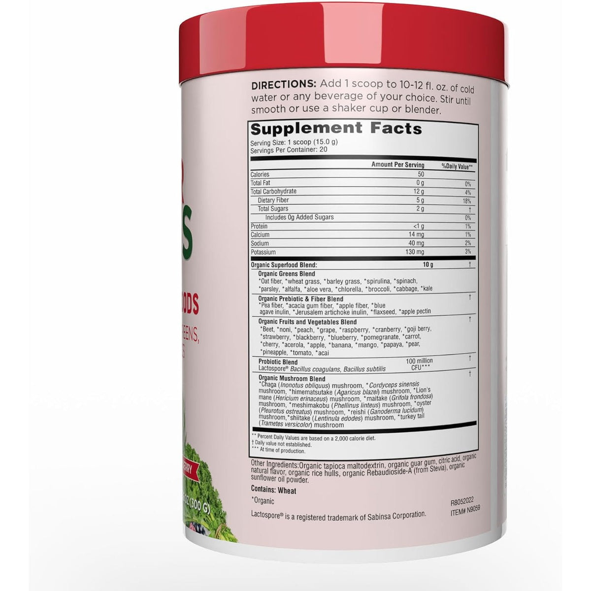 Country Farms Organic Super Greens Powder, Daily Greens Drink Mix with 50 Organic Superfoods, Fruits, Vegetables, Fiber, Mushrooms & Probiotics