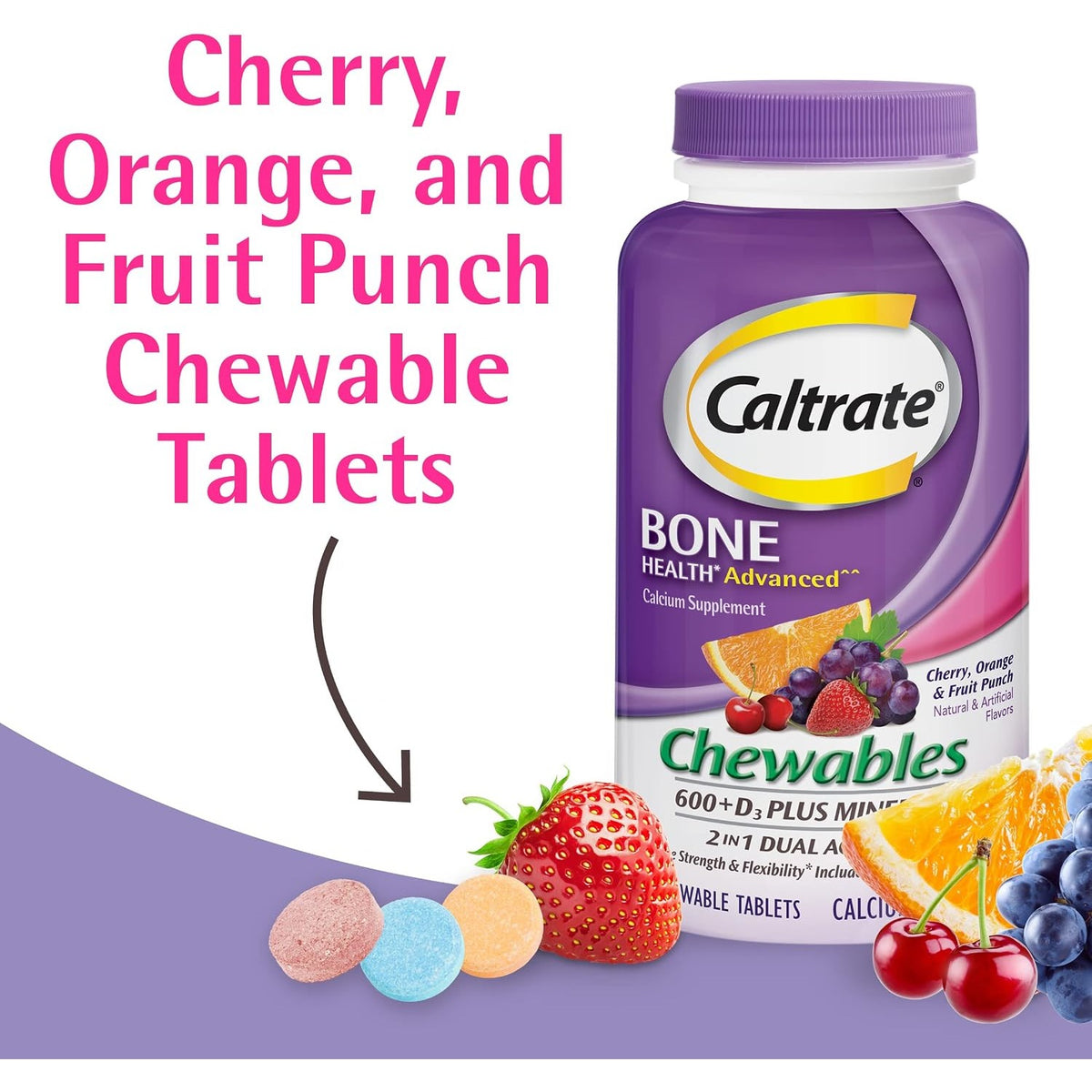 Caltrate Chewables 600 Plus D3 Vitamin D and Calcium Supplement, 90 Count